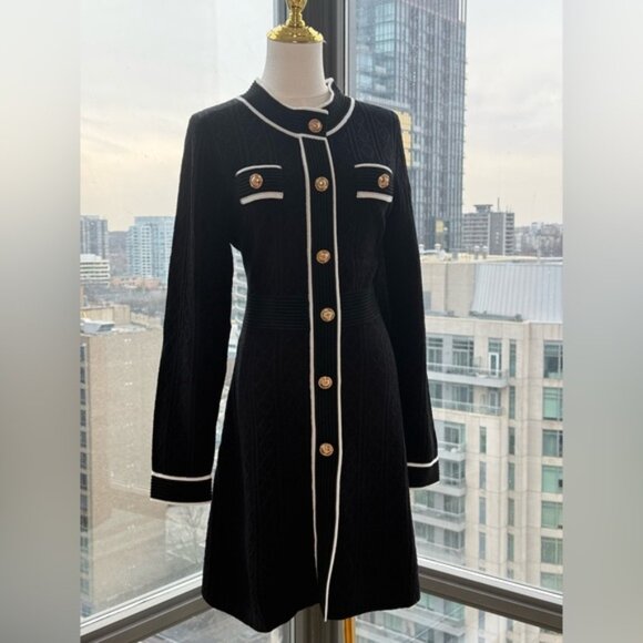 🆕 KARL LAGERFELD 🧿 NWT Classic Long Sleeve Button Up Jacquard Mini Dress, Sz M - Picture 11 of 16